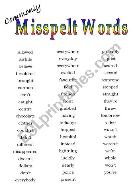 commonly misspelled words ks2 worksheet